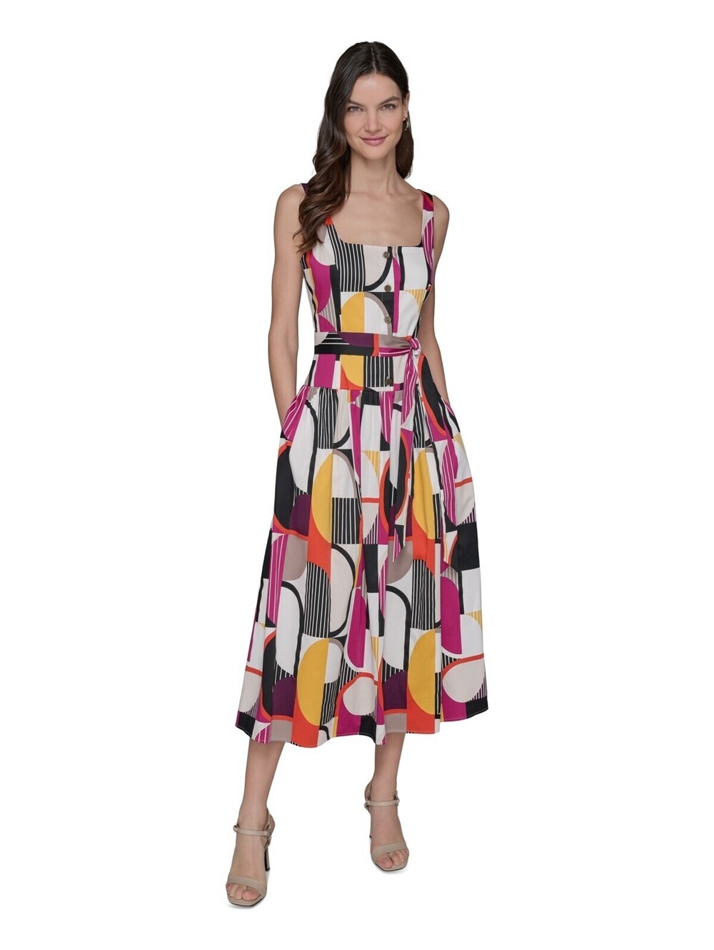 KARL LAGERFELD PARIS Womens Geo-Print Midi Dress Creamwine Multi 8